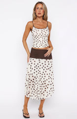 Mediterranean Mirage Midi Skirt Cream/Choc Polka Dot