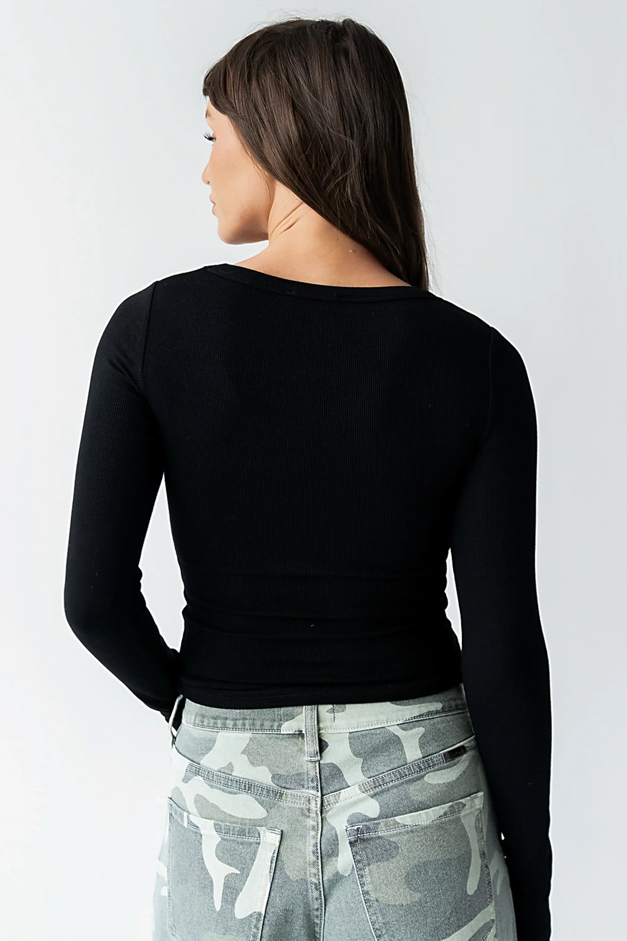 Audrey Ribbed Top in Black