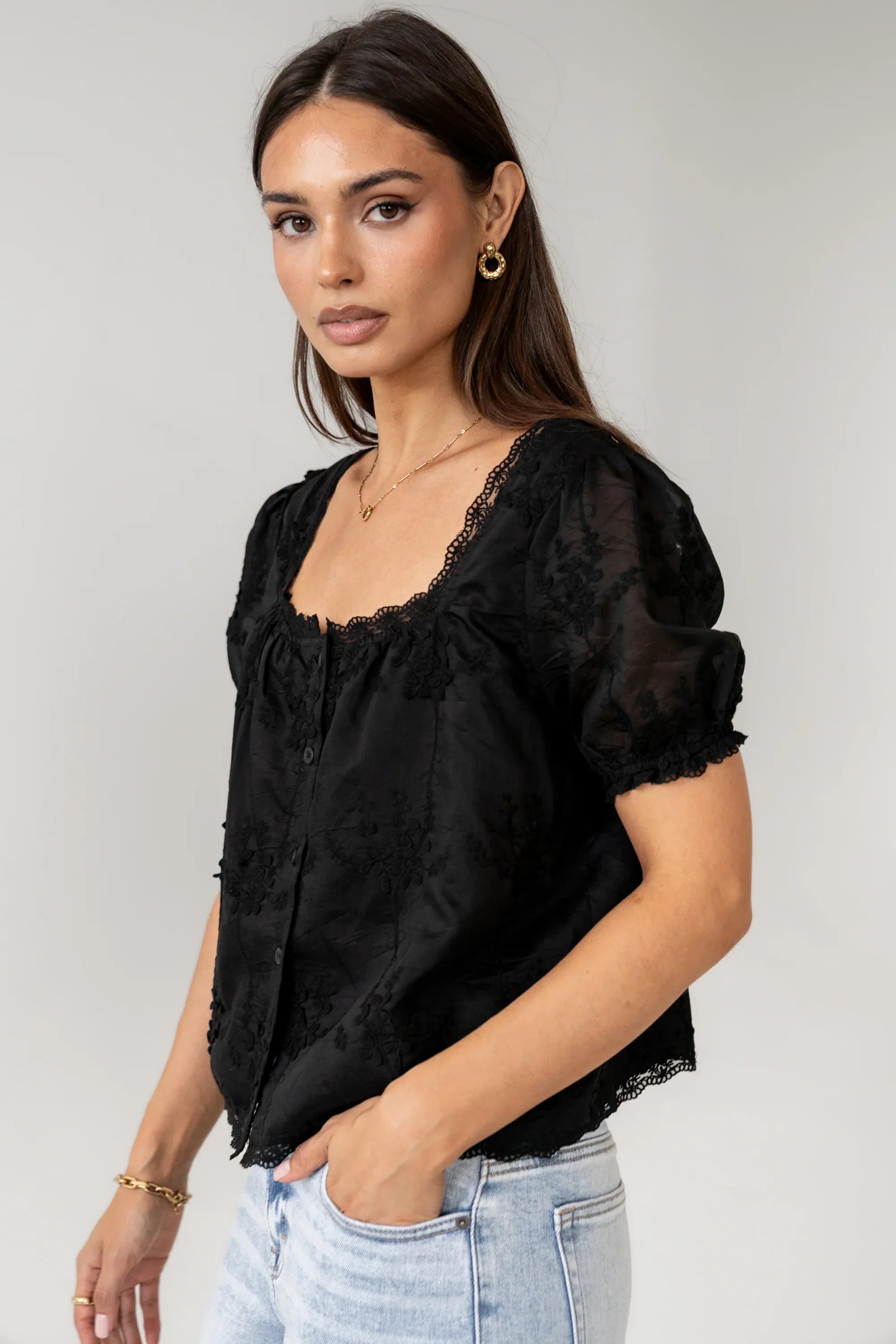 Hadley Embroidered Blouse in Black