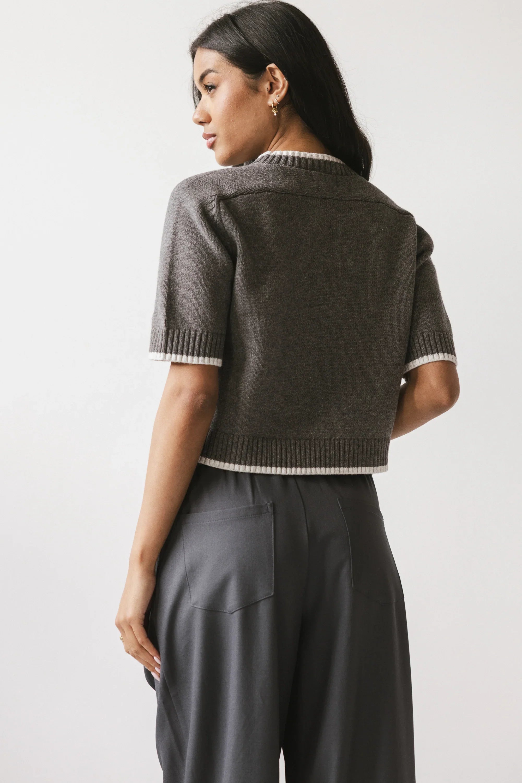 Rumple Contrast Top in Charcoal