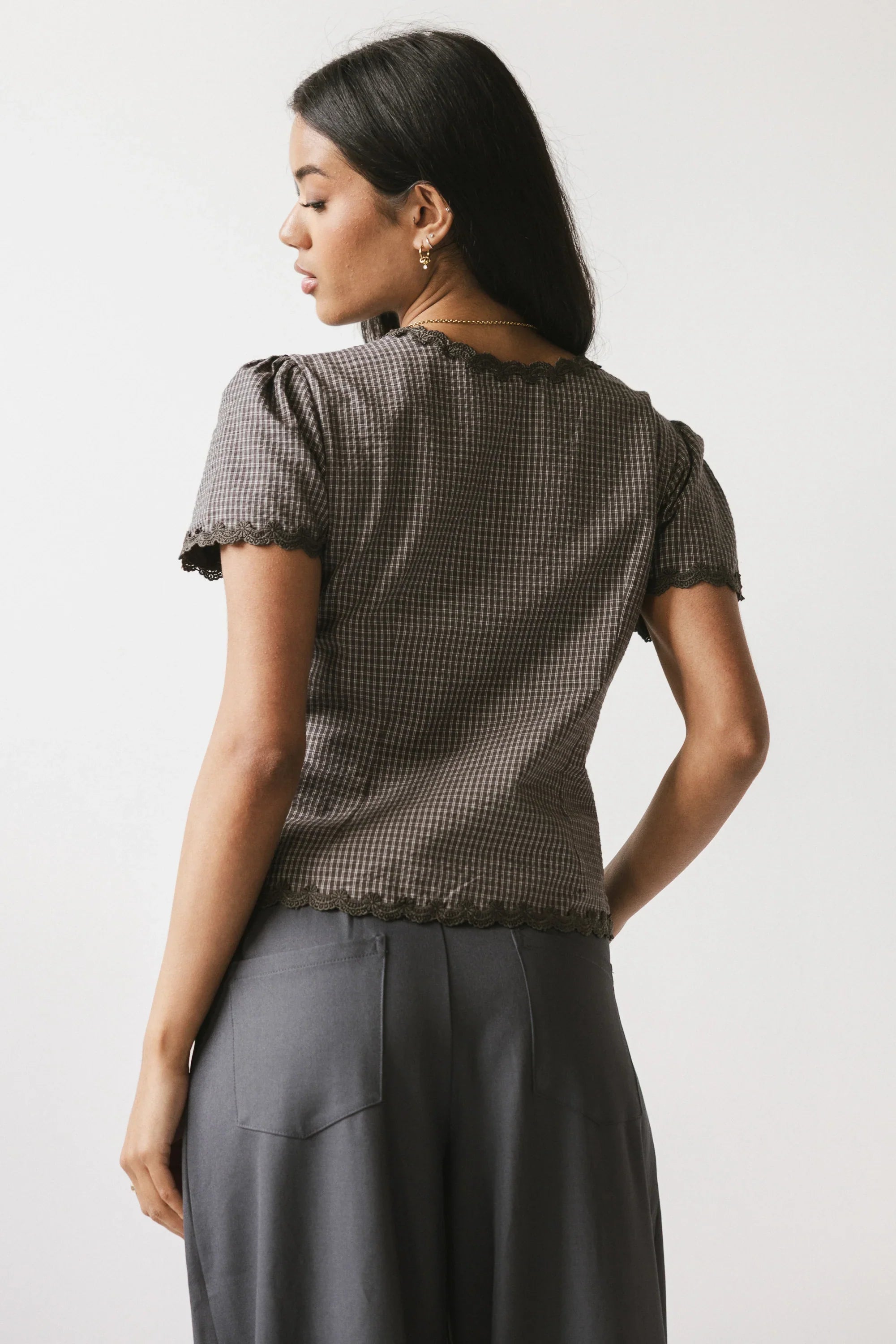 Serra Lace Trim Blouse in Charcoal