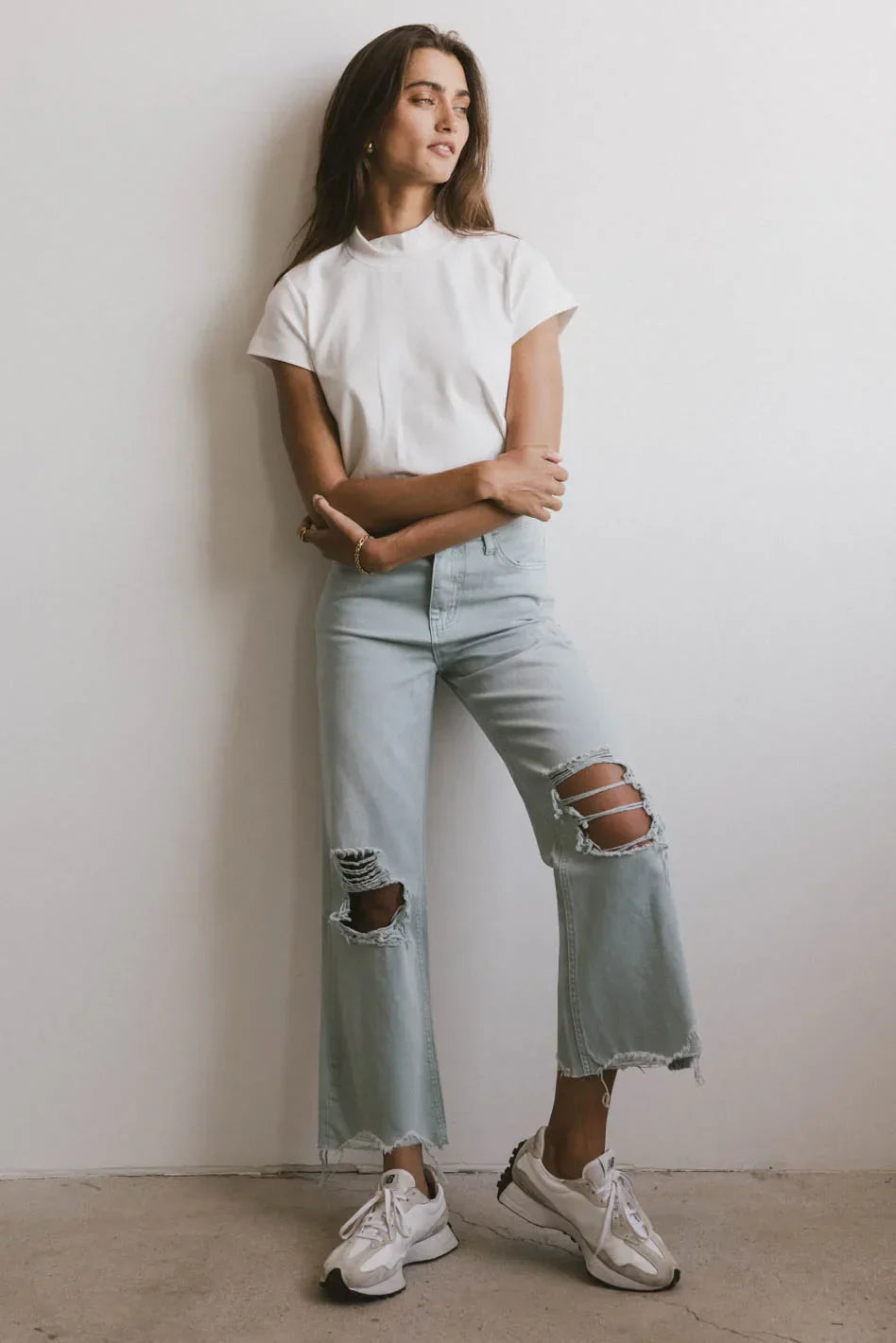 Marley Mock Neck Tee in White