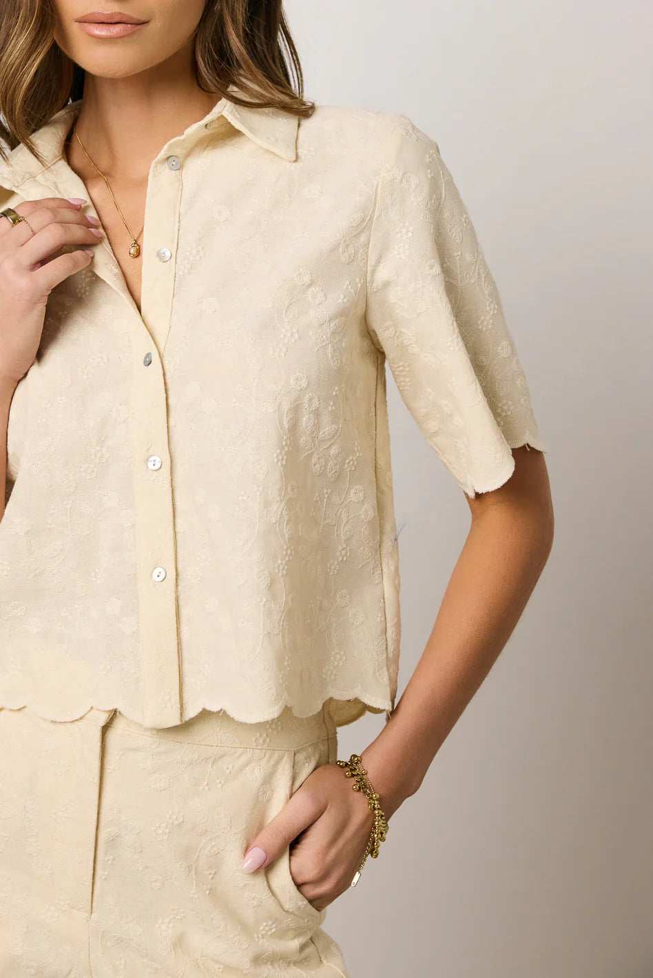 Perrie Floral Button Up in Cream