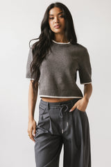 Rumple Contrast Top in Charcoal