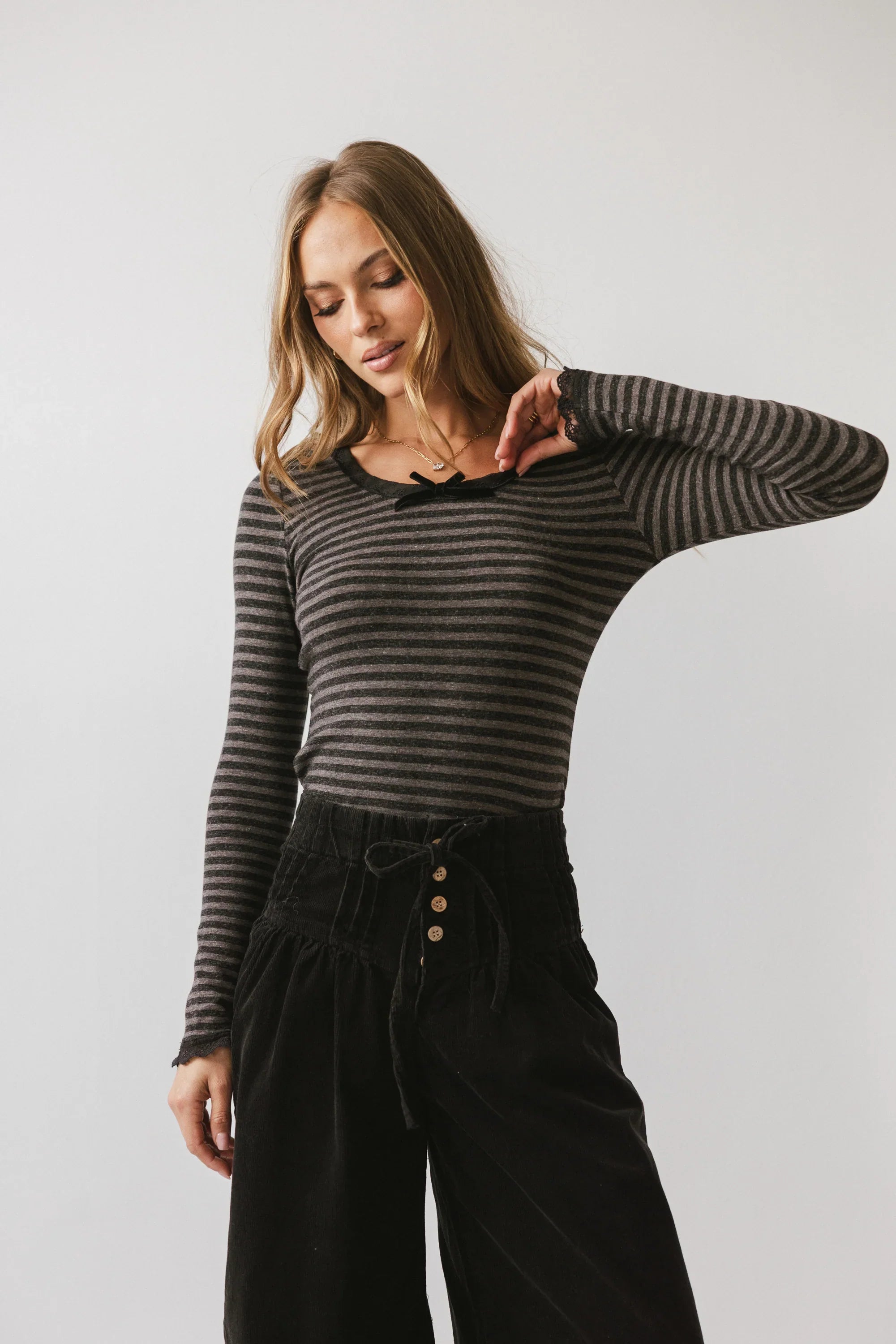 Kiya Striped Top in Charcoal