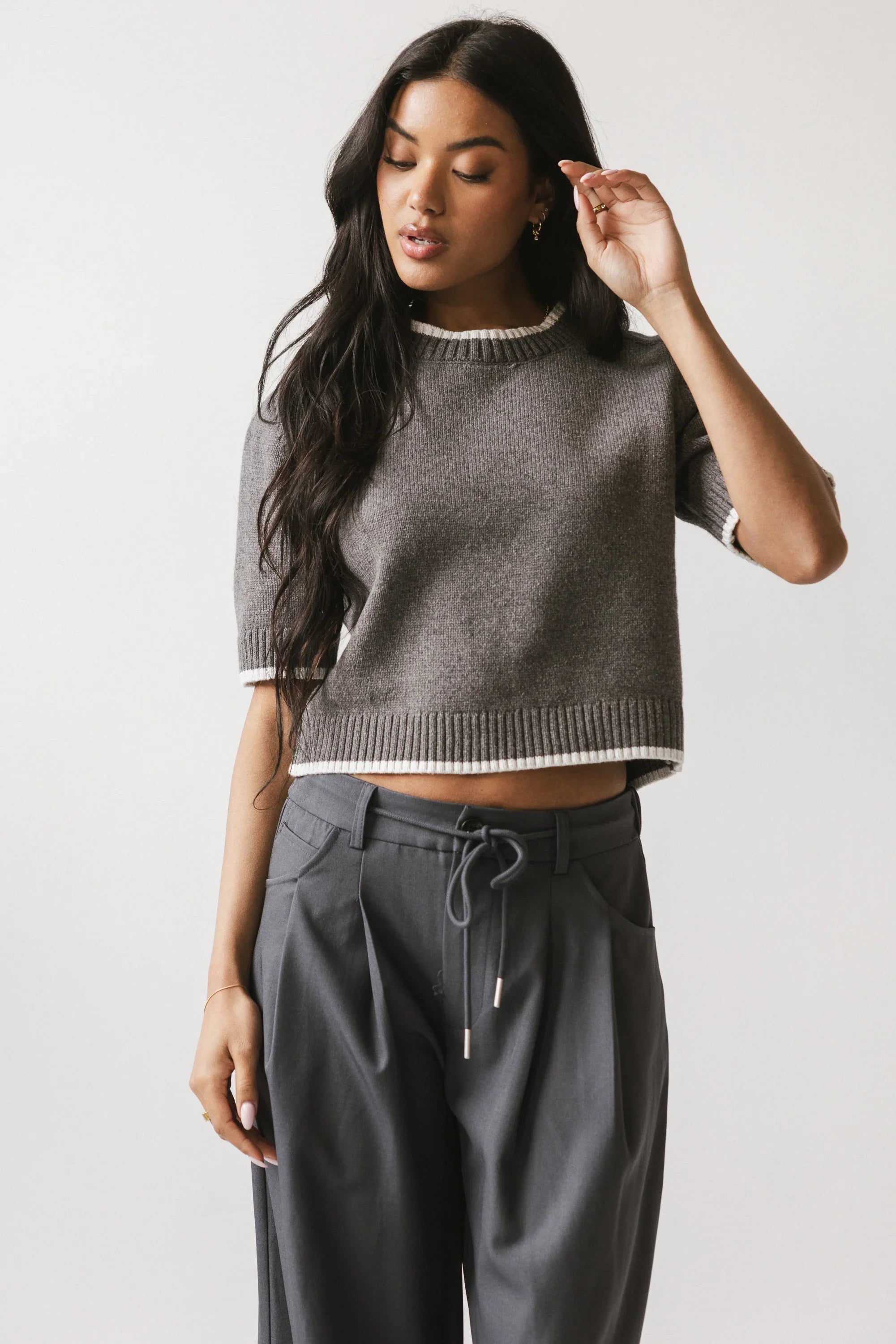 Rumple Contrast Top in Charcoal