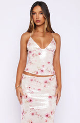 Sweet Camellia Sequin Top Whispering Roses