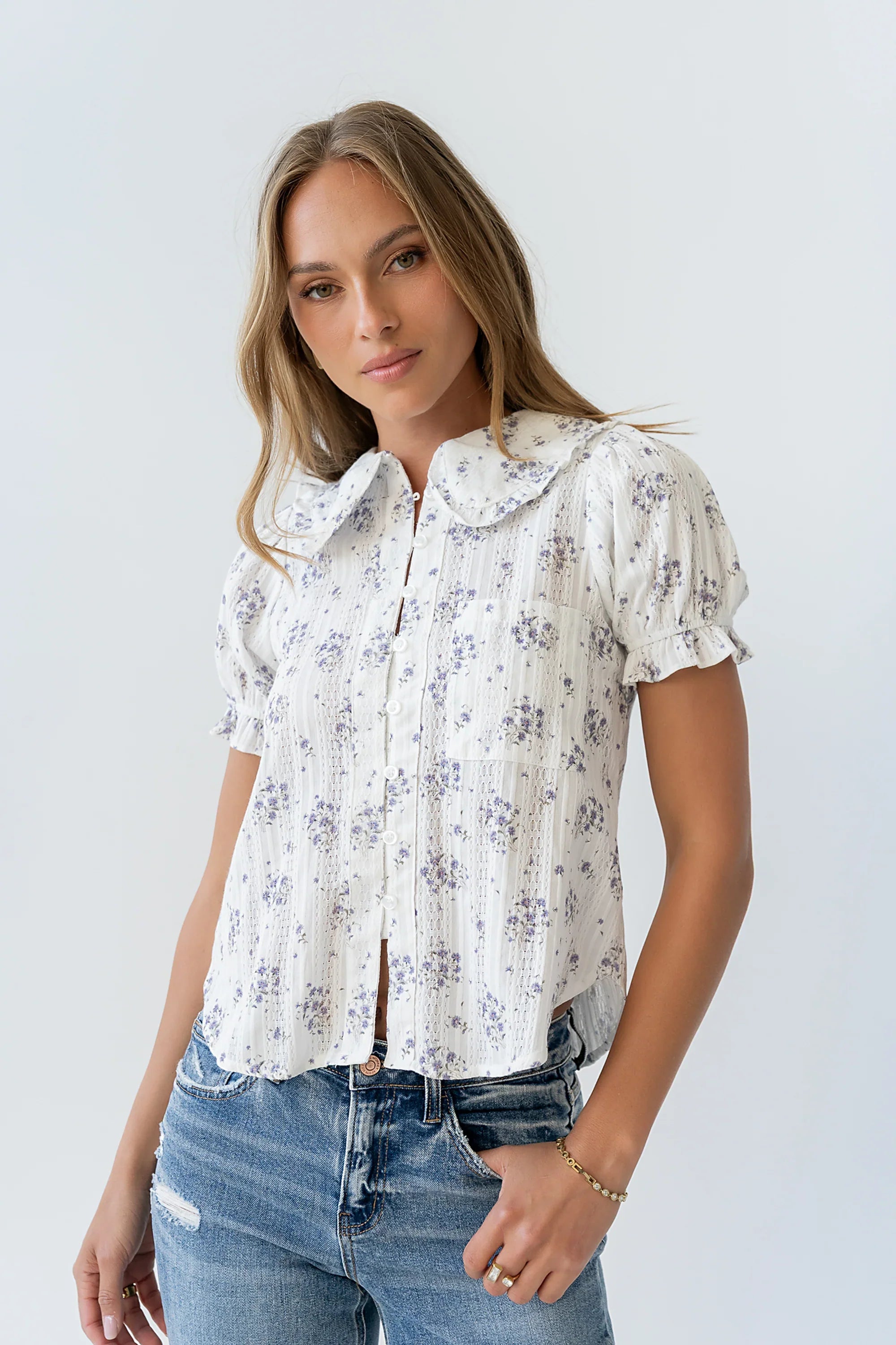 Nelly Floral Blouse in Lavender