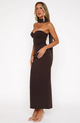 Raining Hearts Strapless Maxi Dress Chocolate