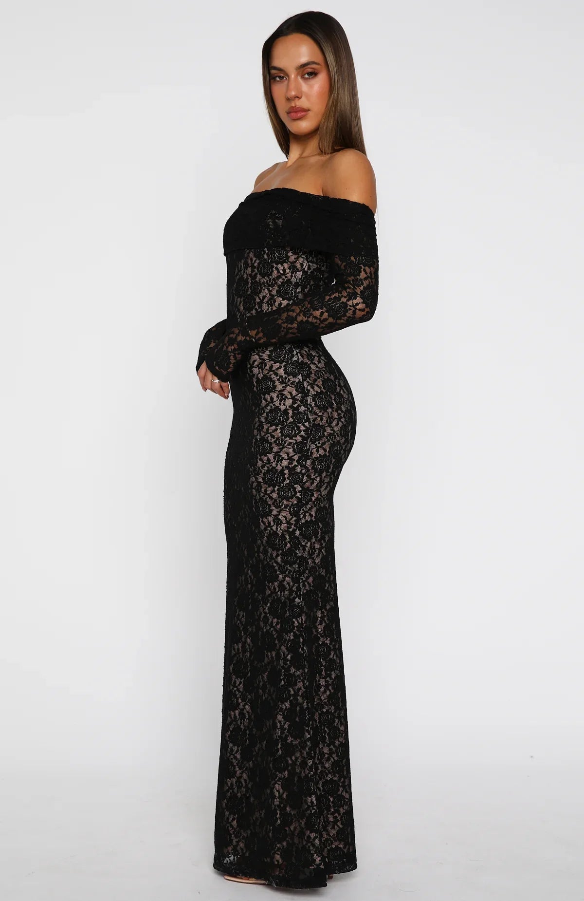 Be My Peace Lace Long Sleeve Maxi Dress Black