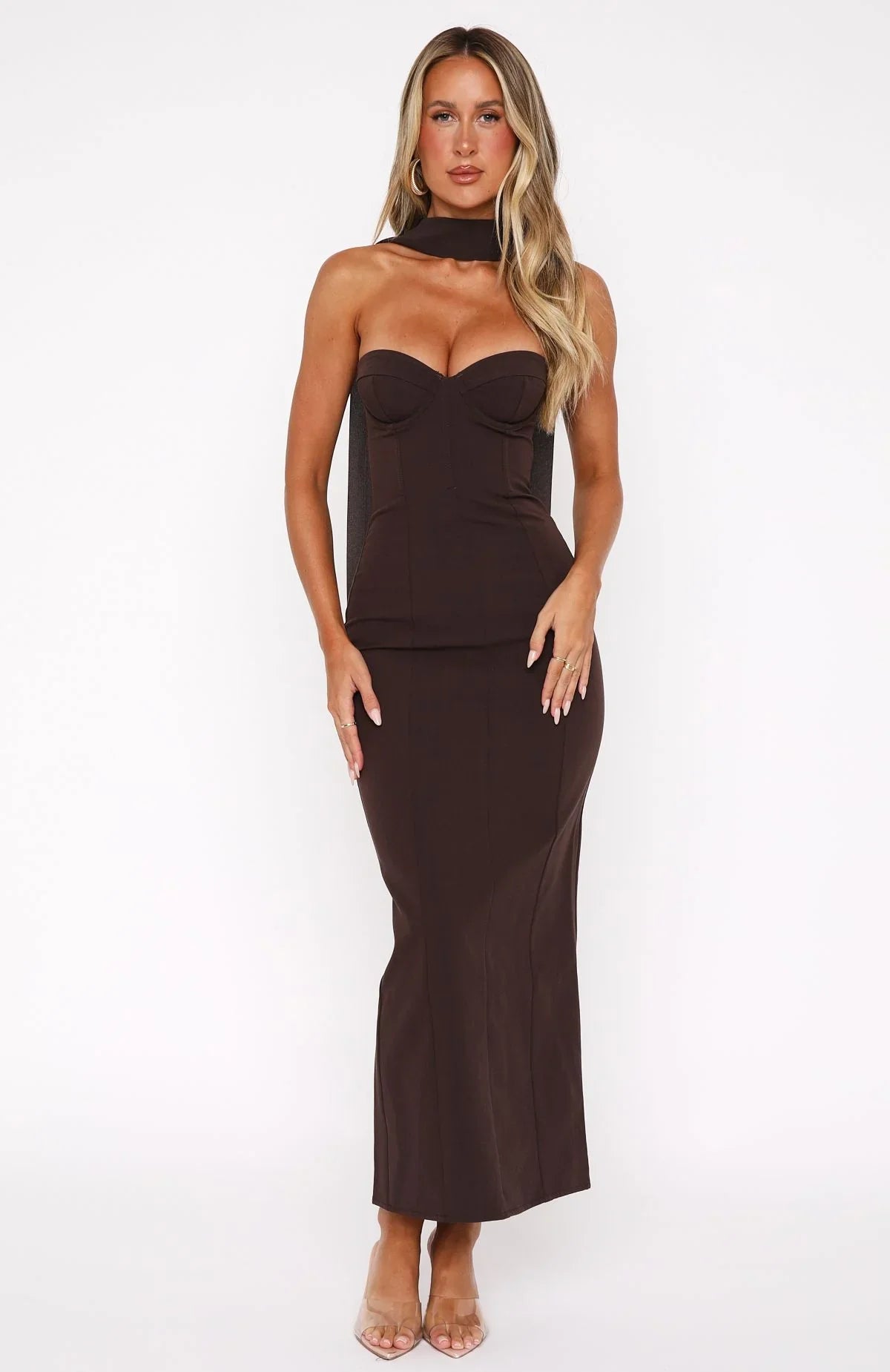 Raining Hearts Strapless Maxi Dress Chocolate